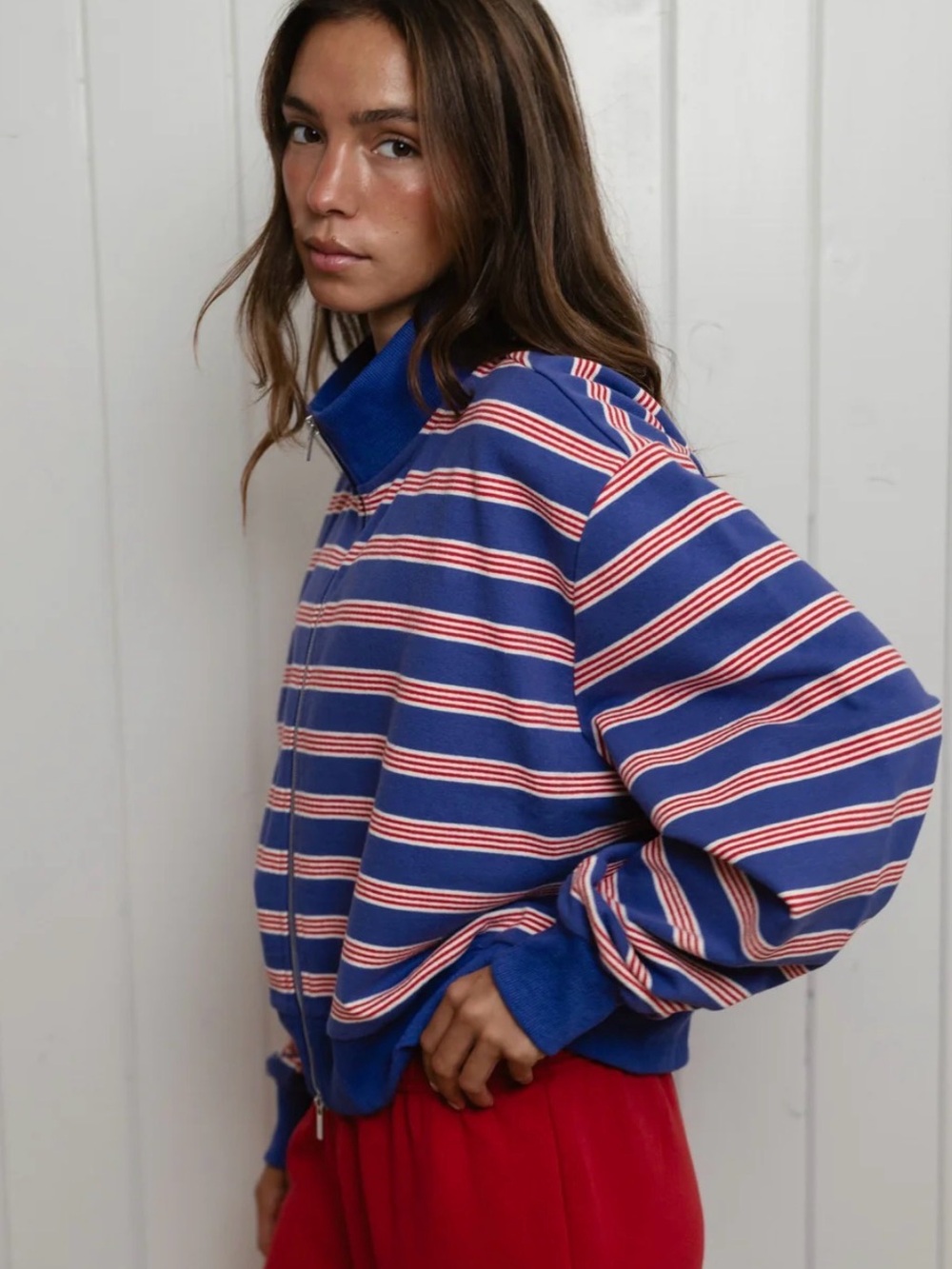 NWOT Parke WOVEN TERRY
Zip Up Mockneck Sailor Stripe S/M - Picture 2 of 7